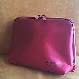 Chanel Red Satin Cosmetic Clutch Bag